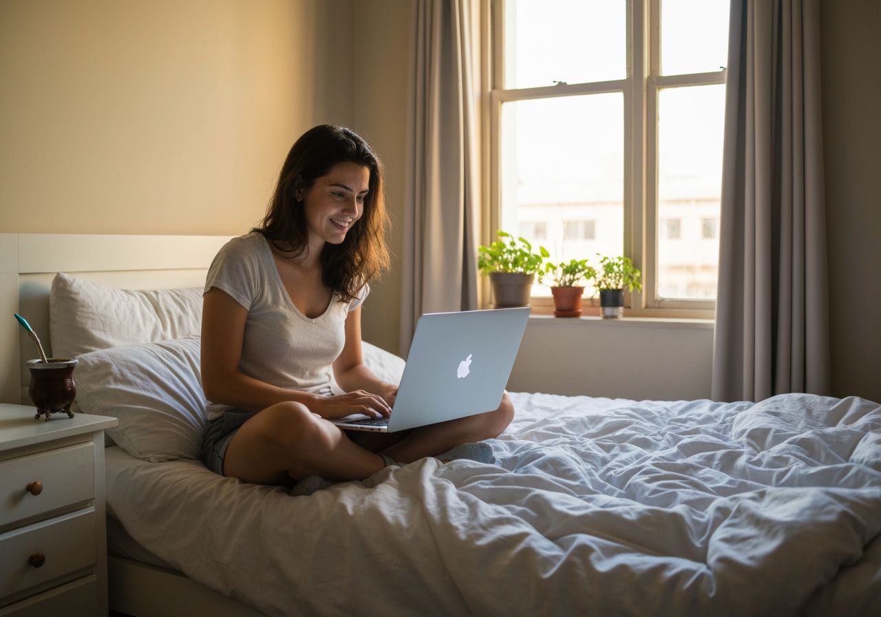 Persona completando el quiz desde su casa